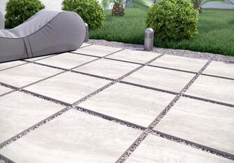 Outdoor patio with stone tiles