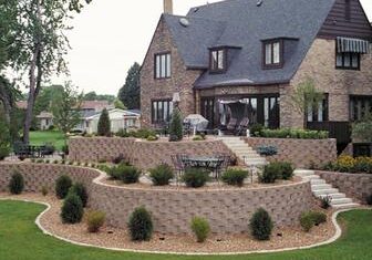 Stone retaining walls and garden steps