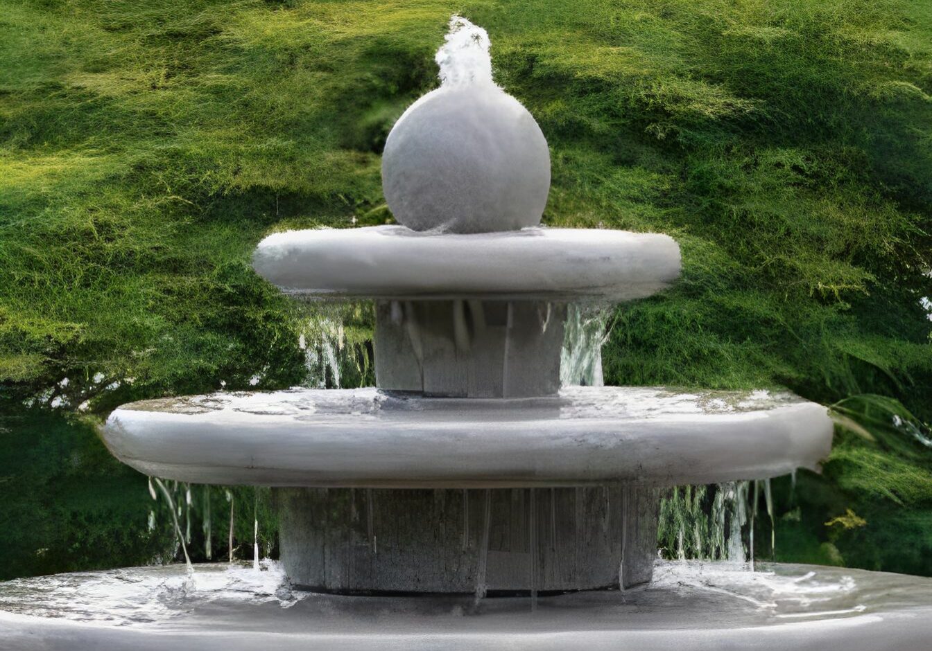 Three-tiered fountain in nature setting