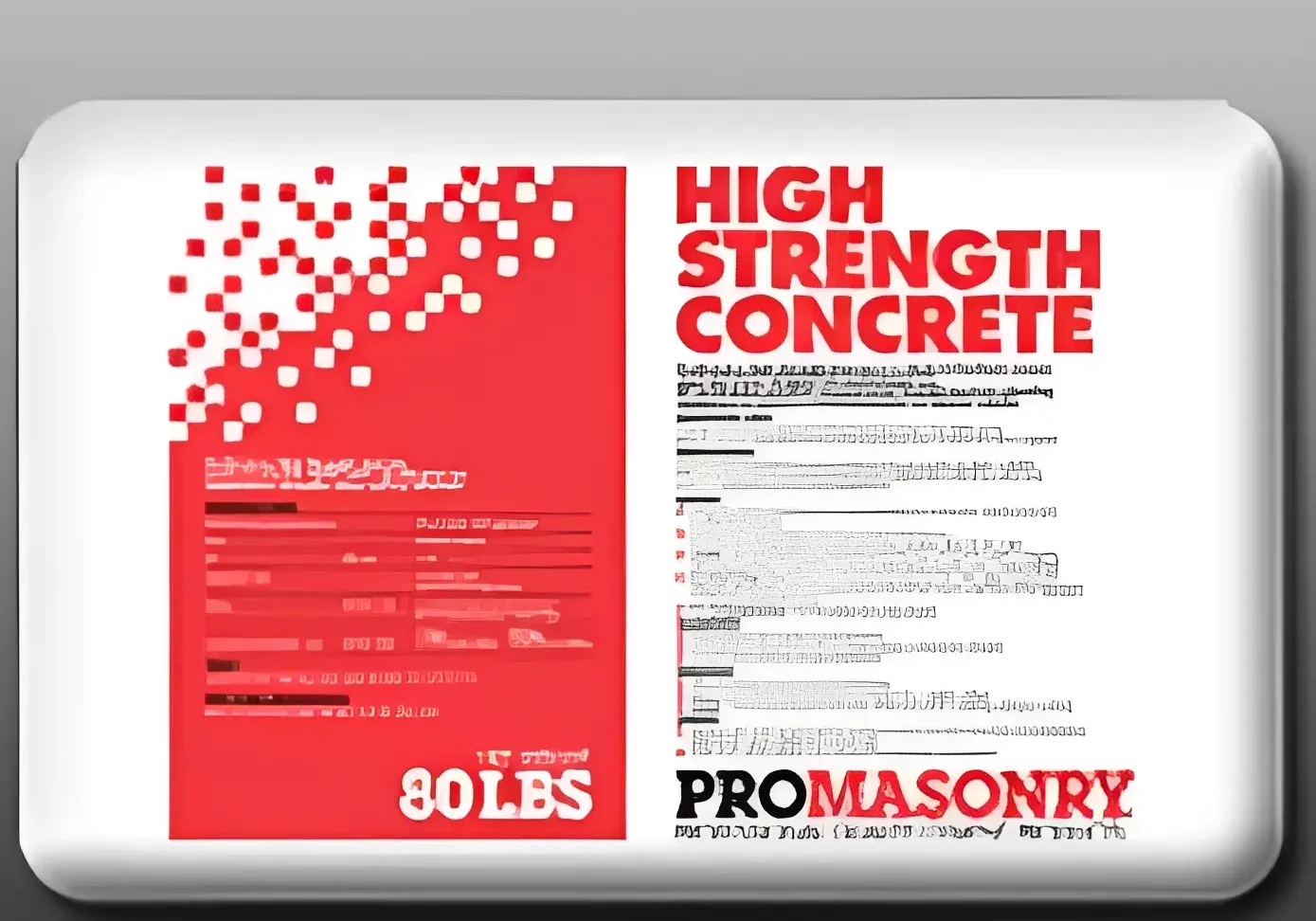 Concrete bag labeled High Strength Concrete